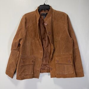 Outer Edge Tan Suede Button Front Military Jacket Size 1X Y2K
